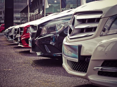 Luxury cars lined up at an outdoor dealership, showcasing sleek designs.